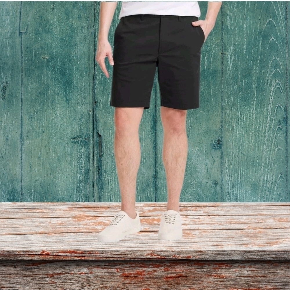 NWT Goodfellow & Co Men's Black Flat Front 9" Tech Shorts ~sz 28